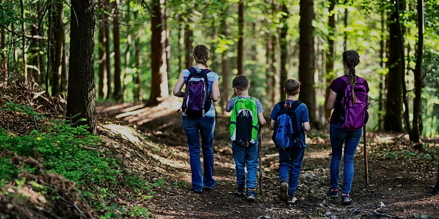 children exploring a lush forest trail as part of their family travel to Bako national park